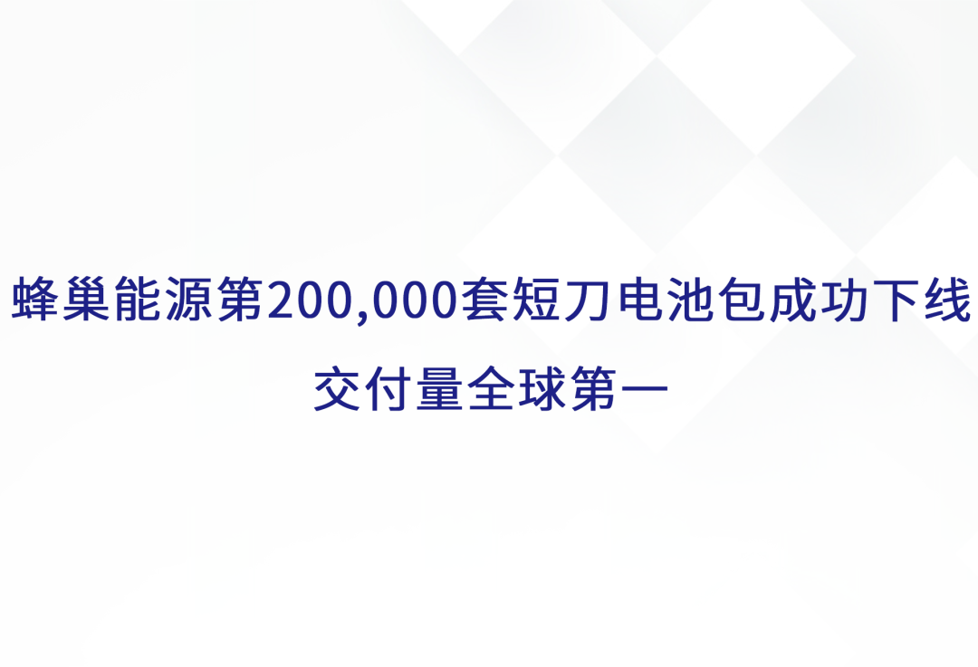 蜂巢能源第200,000套短刀电池包成功下线 交付量全球第一