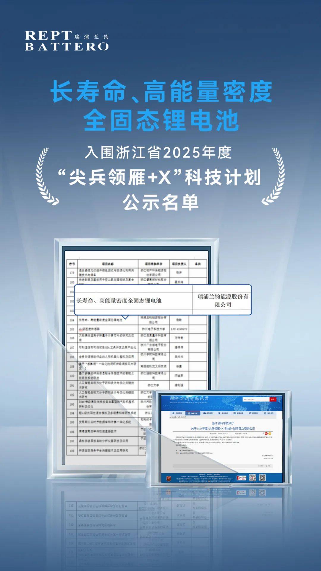 瑞浦兰钧固态电池项目入围浙江省“尖兵领雁+X”科技计划公示 半固态电池已装车测试