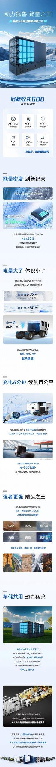 行业首次，600kWh商用车用半固态电池动力系统正式发布